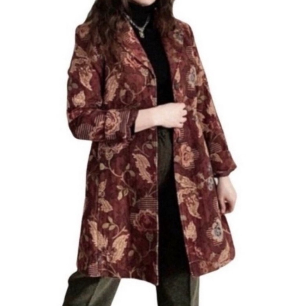 CAbi Burgundy Floral Brocade Blazer